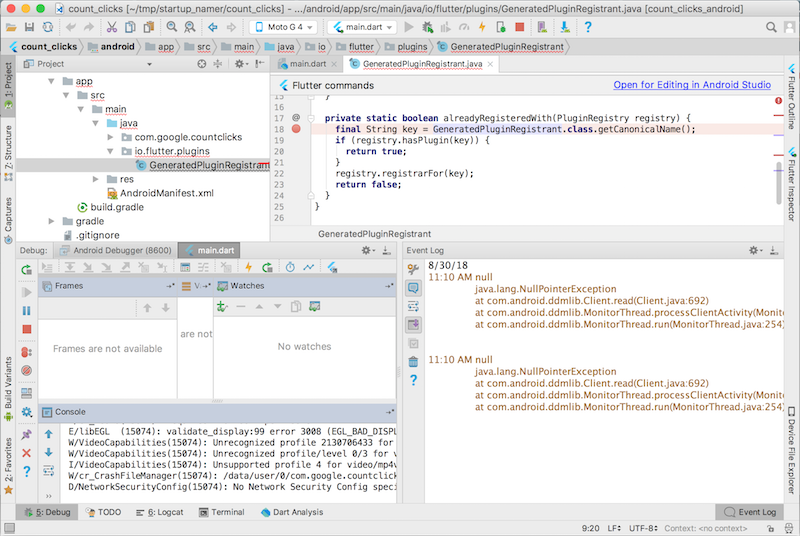 screenshot of Android Studio in the Android debug pane.