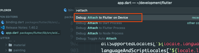 flutter attach via VS Code